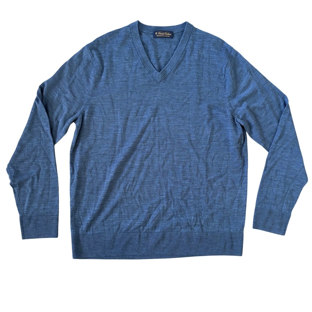 Brooks Brothers‎ Brookstech Merino Wool Sweater Sz L Blue FLAWED
